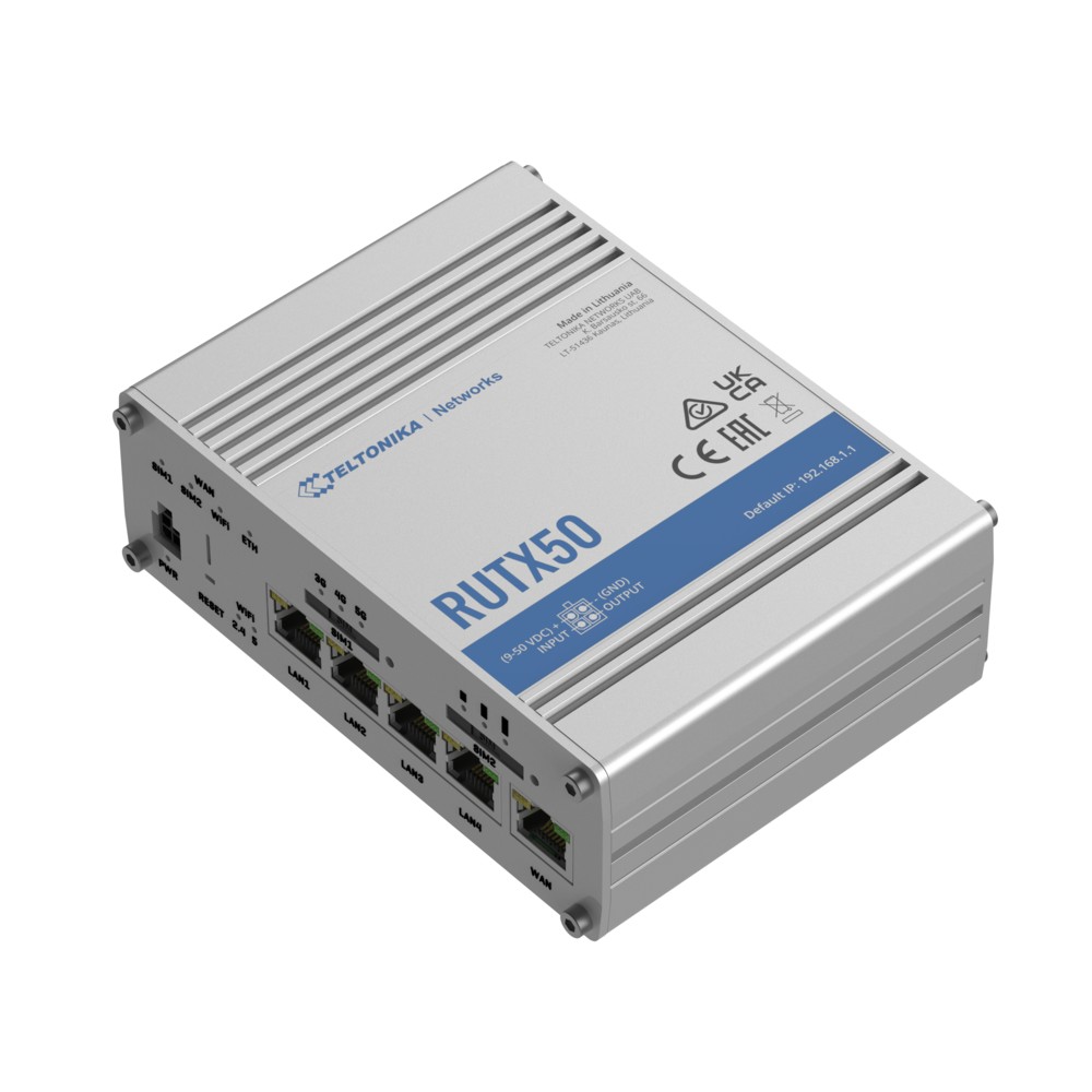 Teltonika RUTX50 | Industrial router | 5G, Wi-Fi 5, Dual SIM, 5x